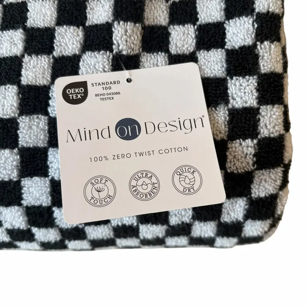6pc Chic Black & White Checkered Towel Set- 2 Bath Towels 4 Washcloths Cotton